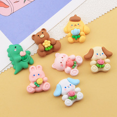 抱小花小動物可愛 童趣diy奶油膠自製手機殼髮夾頭繩飾品樹脂配件