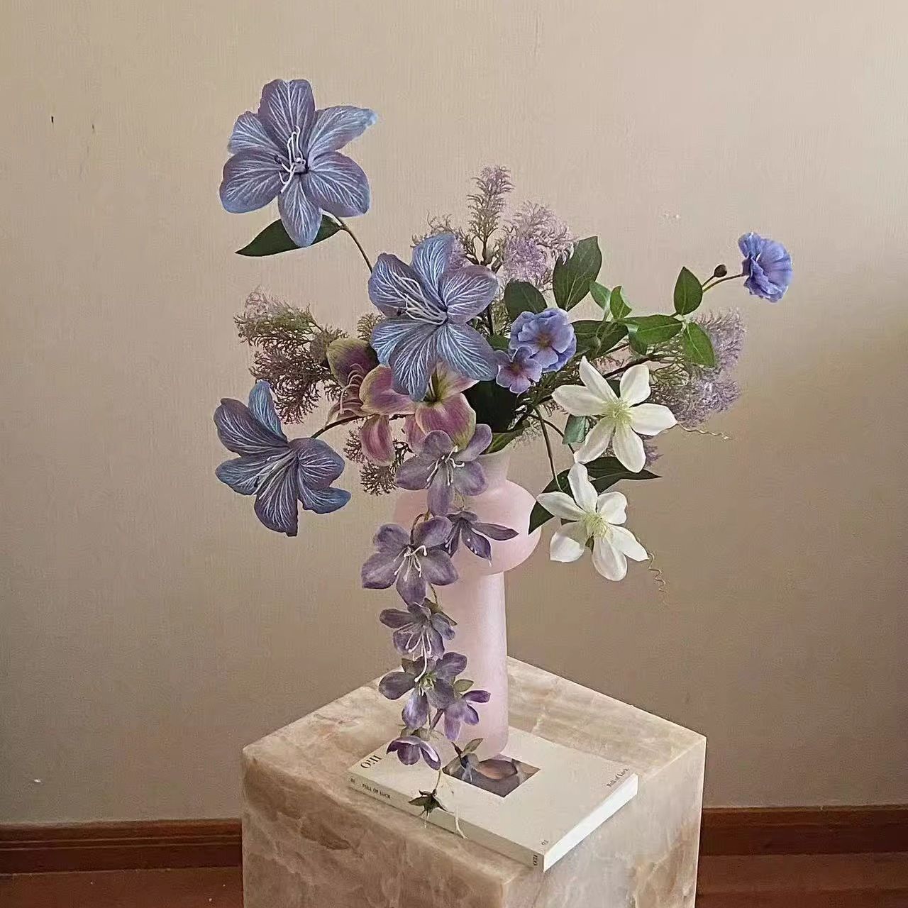 3d打印高质感法式复古仿真花假花束家居软装插花装饰紫色花艺套餐