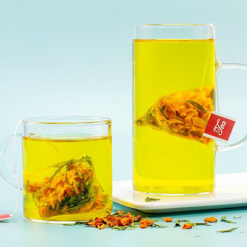 Pumpkin Leaf Herbal Tea Nan Gua Zhu Ye Cha 25 Triangle Tea Bags 5g Each Sugar Free Daily Wellness Brew in use