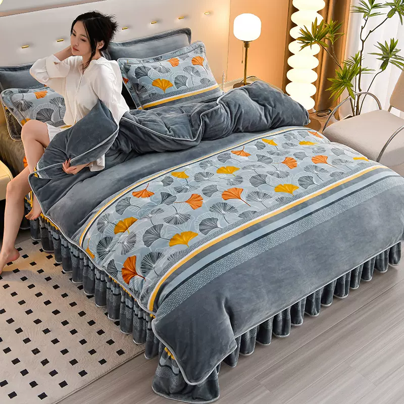 加厚牛奶绒四件套单双人床双面绒床裙式秋冬季家用套件直播代发