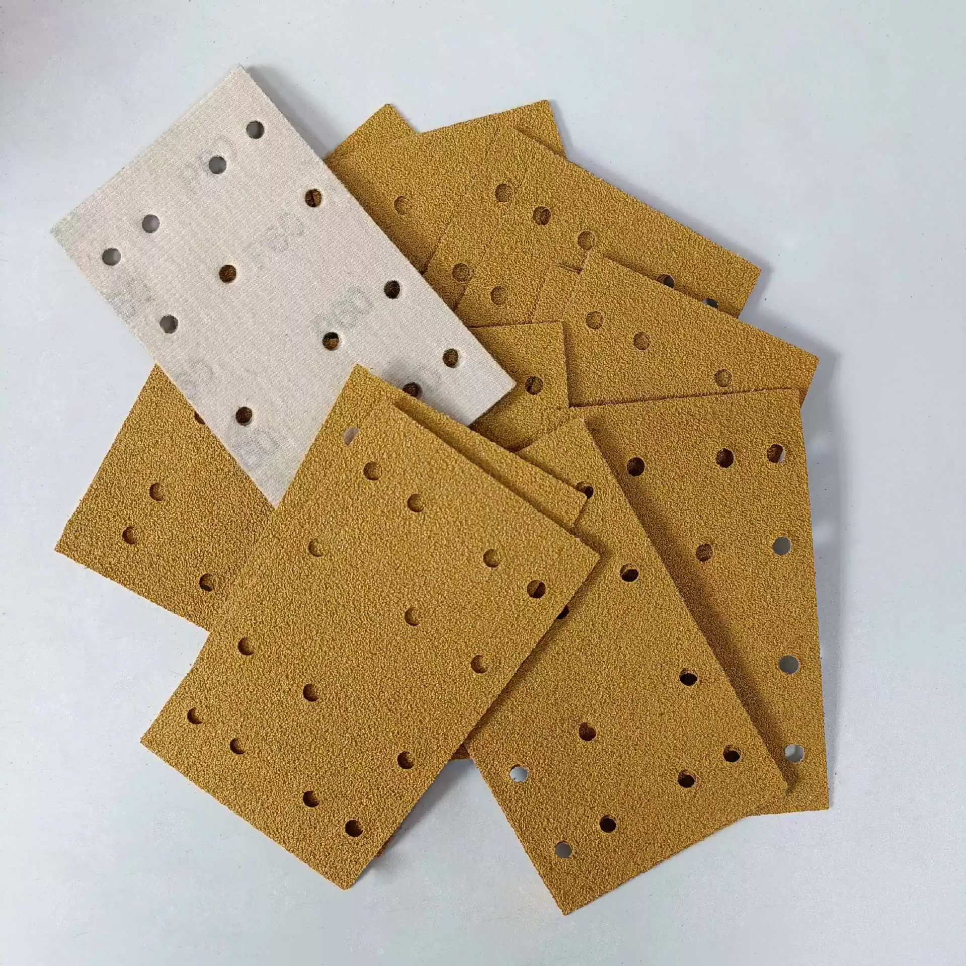 Factory wholesale 14-hole rectangular back suede self-adhesive yellow velvet sandpaper track-type hand-held sander grinding paper