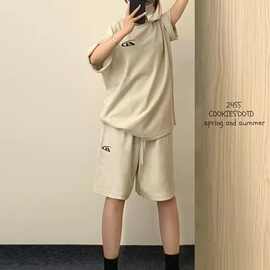 港风炸街休闲运动服套装女夏季学生时尚宽松短袖短裤小个子两件套
