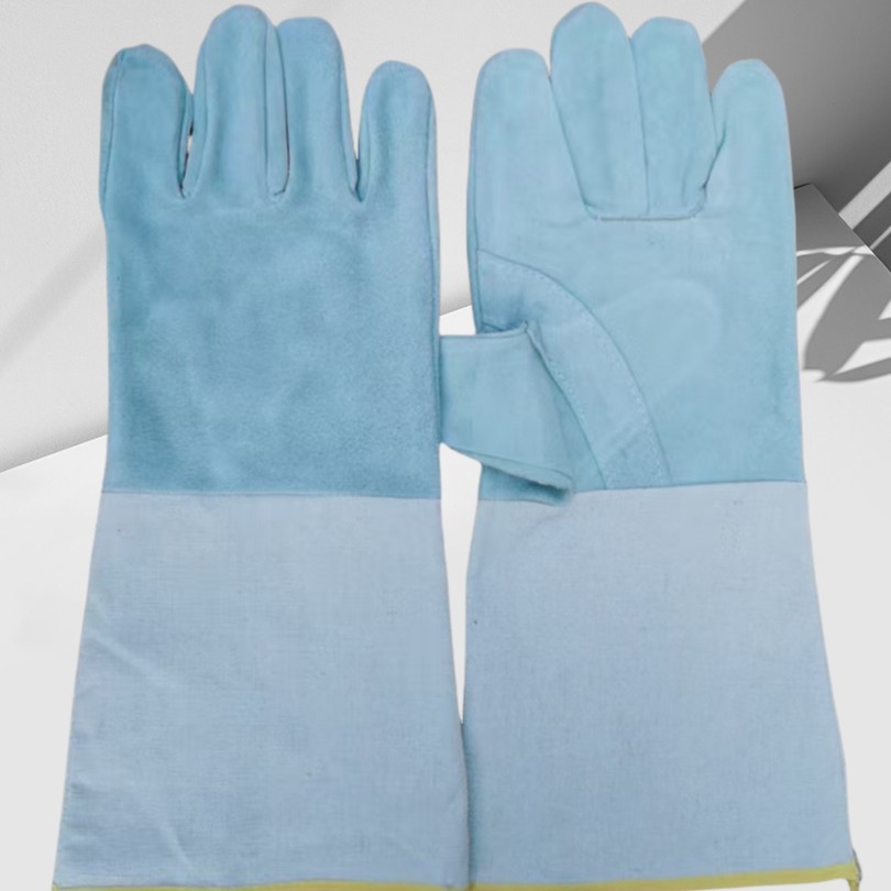 二层帆布加长电焊长款翻毛牛皮电焊焊工手套防烫长焊工牛皮手套