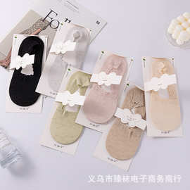 圆点波浪深口蕾丝花边船袜女夏天袜子时尚透气隐形袜女硅胶不掉跟