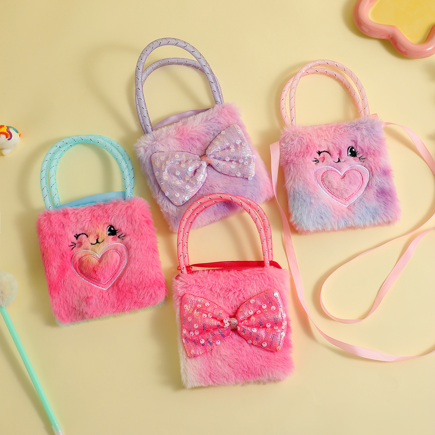 108g Weight Zipper Closure Type Single Shoulder Strap Strap Type Crossbody Bag Bags Type Daily, Shopping Occasion Plush Material Bow Knot Pattern All Seasons Season Girl'S Gender Cute Style Square Shape Small Size Girl'S Small Plush Bow Knot Cute Square Zipper Crossbody Bag 6
