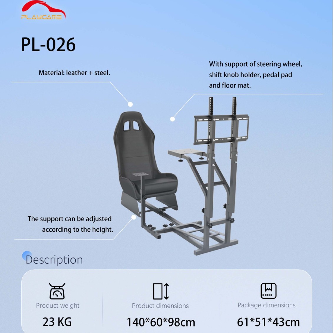Game Racing Simulator Cockpit Simulation Wheel Stand Racing Driving Simulator with Tv Bracket Mount