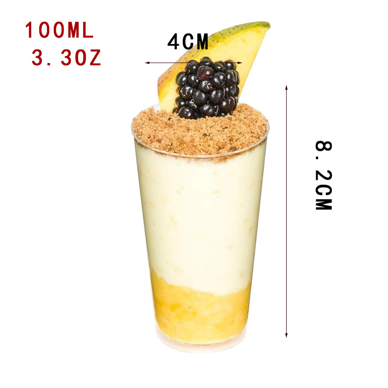 Taza de mousse trapezoidal de plástico transfronterizo con tapa taza de postre transfronterizo taza de helado prueba de bebida taza de postre de oro rosa al por mayor