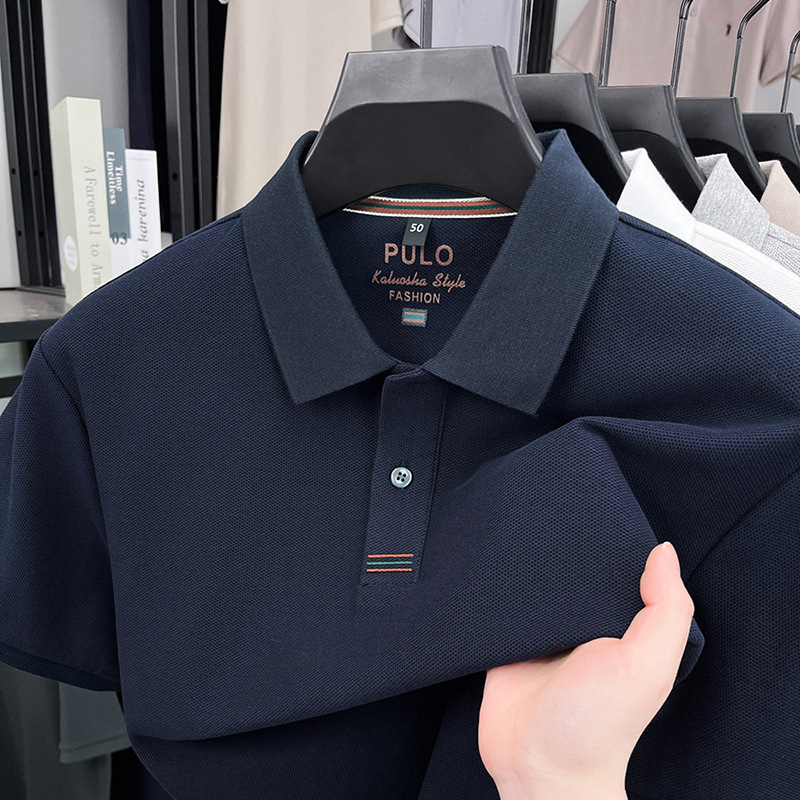 Cross-border 100% pure cotton short-sleeve Polo shirt for men, summer business lapel embroidered T-shirt, half-sleeve casual top Cross-border 100% pure cotton short-sleeve Polo shirt for men, summer business lapel embroidered T-shirt, half-sleeve casual top