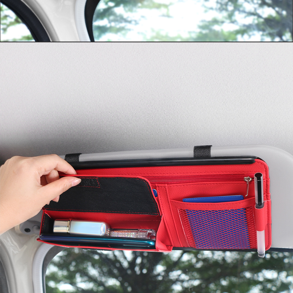 Car Sunshade Glasses Case, Document Receipt Holder, Car Rubber Frame Zipper, Multi-functional Card Bag Cosmetics Bag