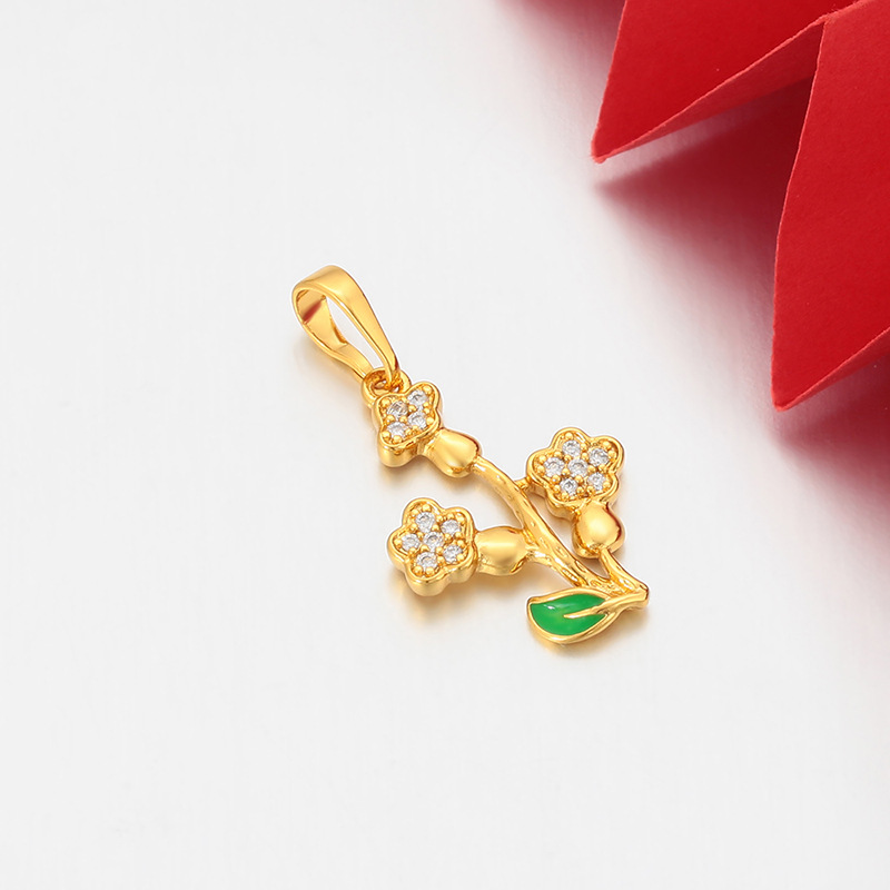 Xuping ligero diseño de lujo imitación de flores doradas colgante de aleación de cobre chapado 24k incrustado collar de joyas artificiales para mujeres