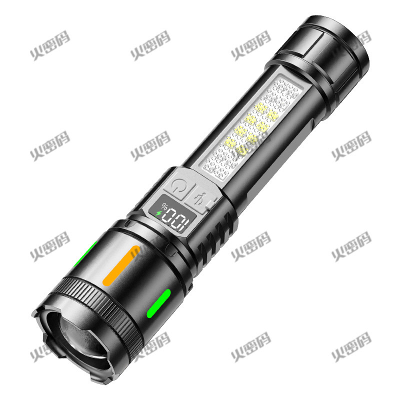 Carga ABS transfronteriza conveniente linterna brillante batería de larga duración con advertencia de cob, zoom fluorescente, linterna multifunción