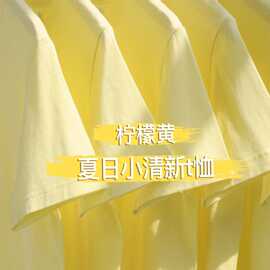 治愈系~奶油黄！300g重磅纯棉圆领短袖T恤女夏季宽松简约百搭上衣