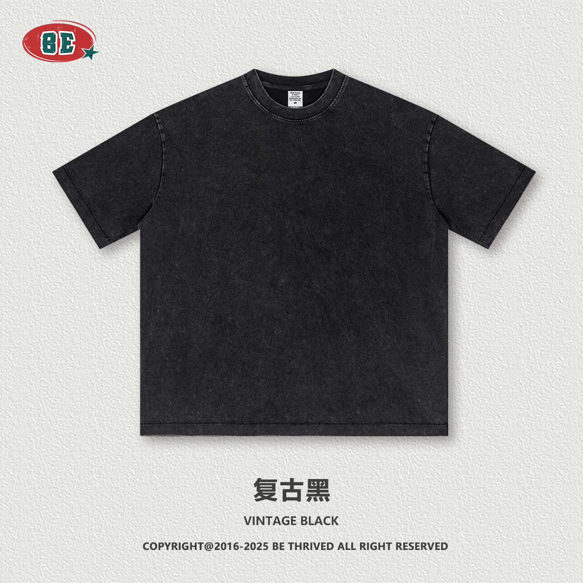 BE ropa de hombre | 2025 verano marca de moda americana oversize batik de manga corta retro 285G camiseta lavada de algodón puro hombre