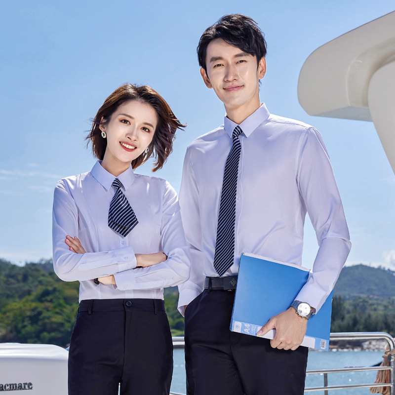 Spring and summer new bamboo fiber men's and women's long sleeve shirt office white collar business interview formal clerk overalls