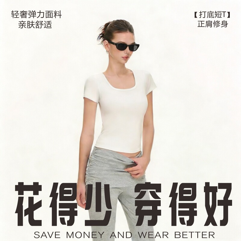 Source Factory Direct Short T-Shirt 220g Slim Fit Stretchy Solid Color Short T-Shirt Round Neck Women's Short Sleeve Slimming Base Shirt