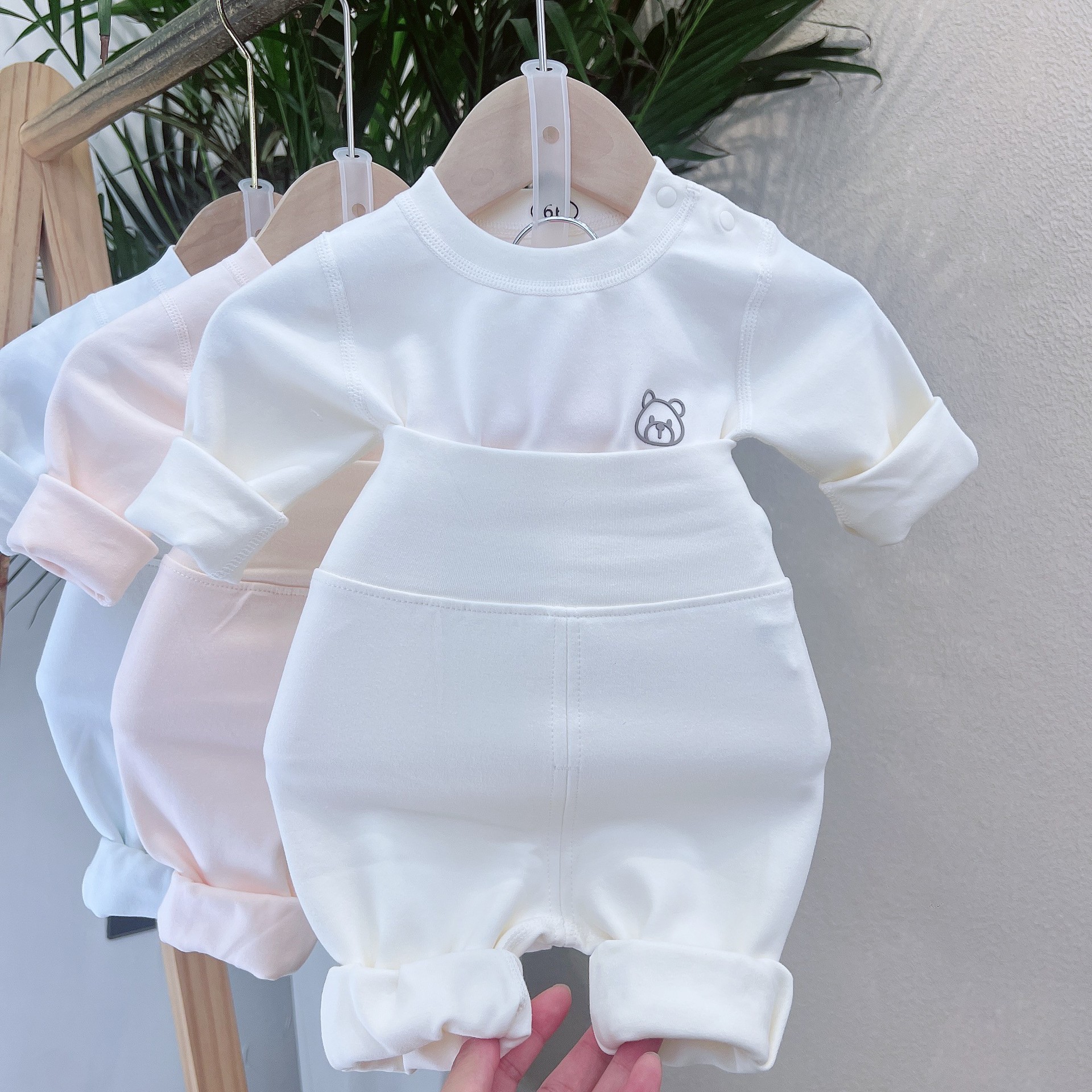 Autumn/Winter Newborn Baby Base Layer Long-Sleeved Set (Type A) for Belly Protection, Infant Autumn Clothes and Pants