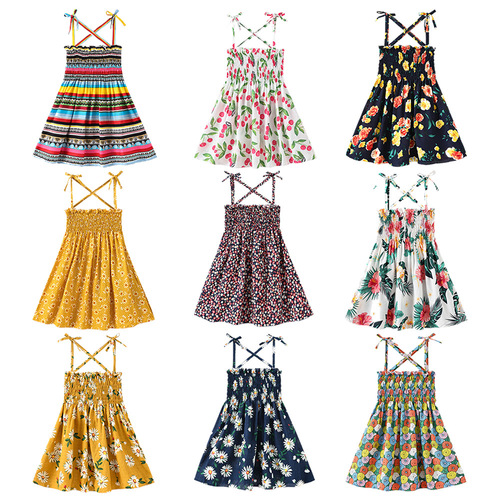 Summer girls suspender skirt new Korean version children's cute sleeveless flower fashion dress baby girl beach skirt