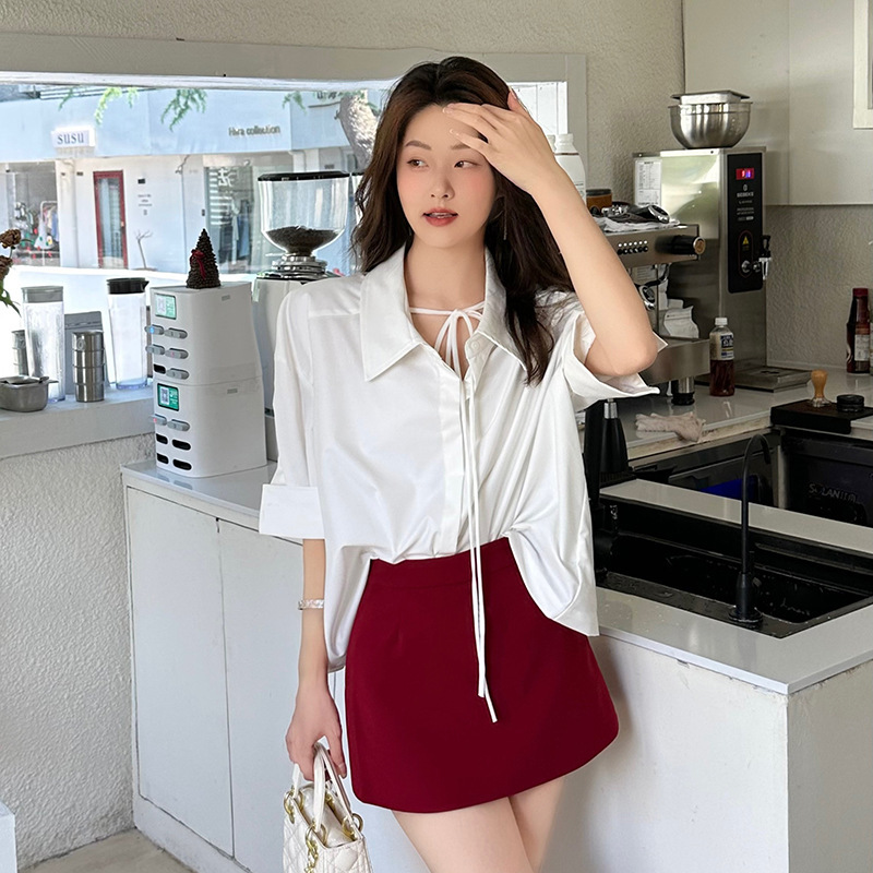 Shirt Light Luxury White Shirt Women's Lace-up Design Top