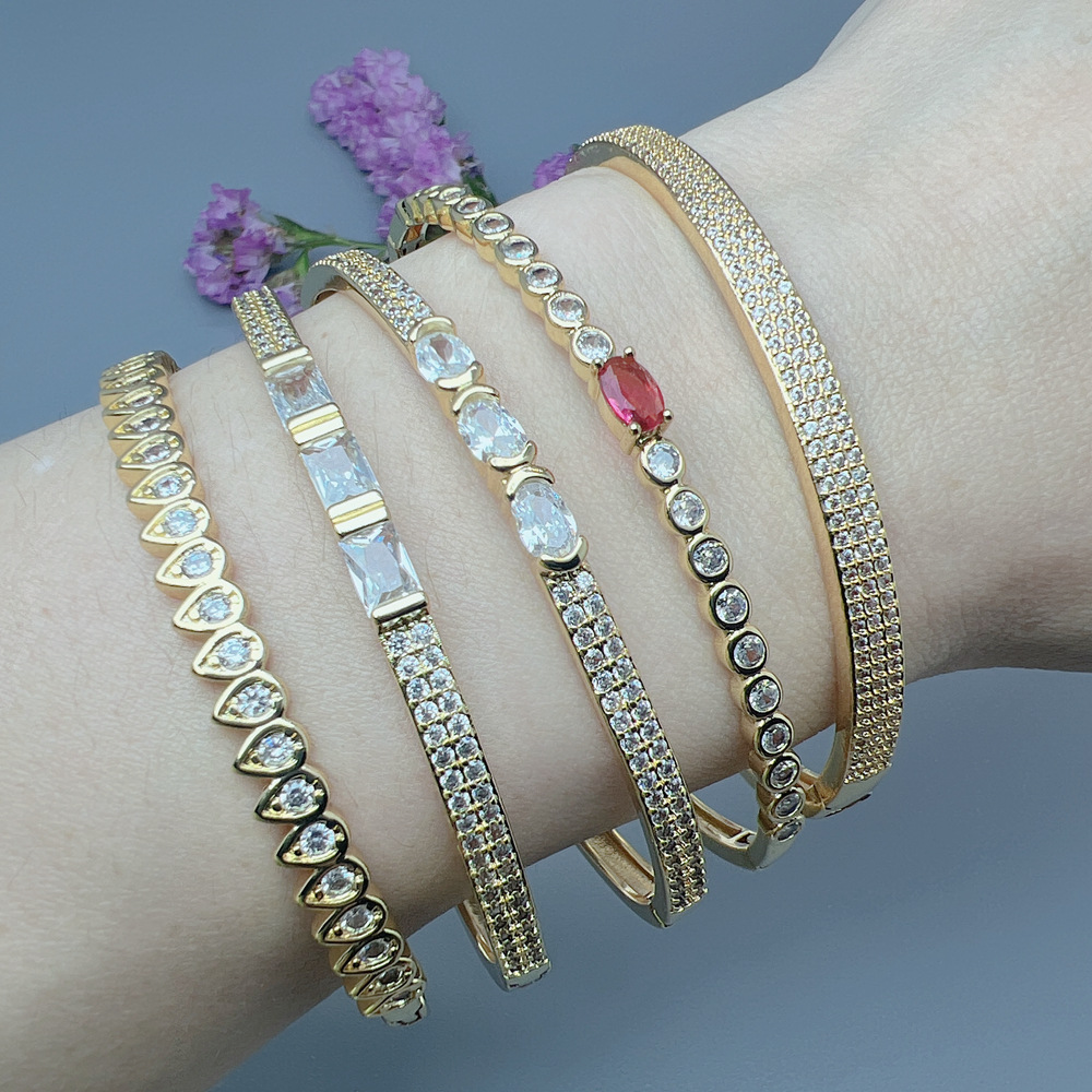 25g Weight Zircon Inlay Material Simple Style Water Droplets Copper Inlay Zircon Bangle