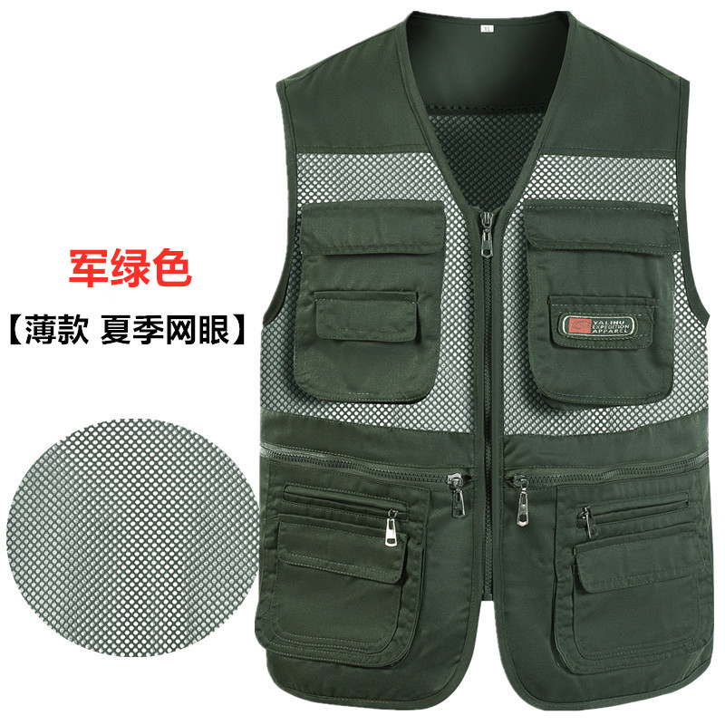 Primavera y otoño Four Seasons chaleco Chaleco de los hombres de mediana edad y ancianos papá al por mayor de los hombres multi-Bolsillo de ocio al aire libre Ejército Verde