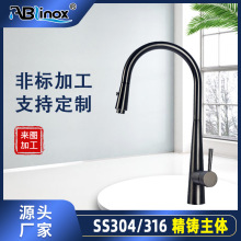 ODM定制抽拉頭廚房冷熱洗菜盆花灑式水槽304不銹鋼拉絲槍灰水龍頭