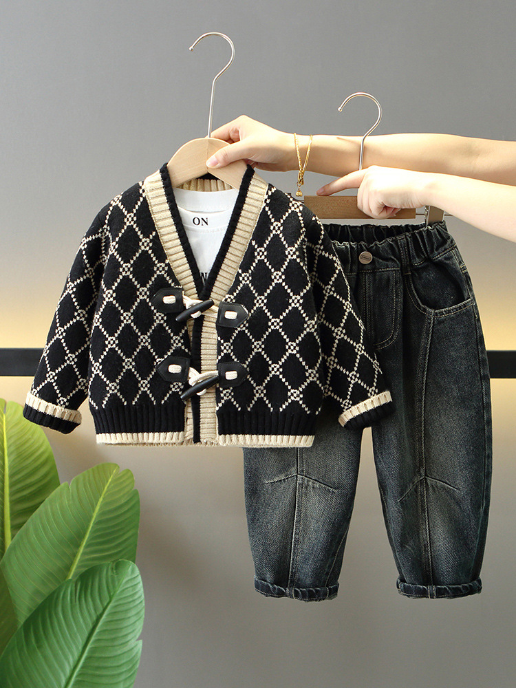 Conjunto de otoño para niños 6288, nuevo conjunto de tres piezas de suéter de primavera y otoño para niños, estilo coreano, marca de moda para bebés 2026