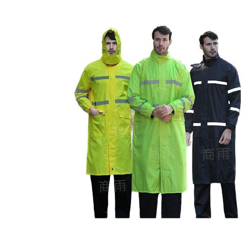 Fábrica al por mayor de tela Oxford primavera tejida reflectante impermeable hombres y mujeres adultos deber al aire libre montar largo impermeable