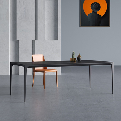 意式极简岩板餐桌轻奢航空铝材桌脚家用长方形简约饭桌餐桌椅组合|ru