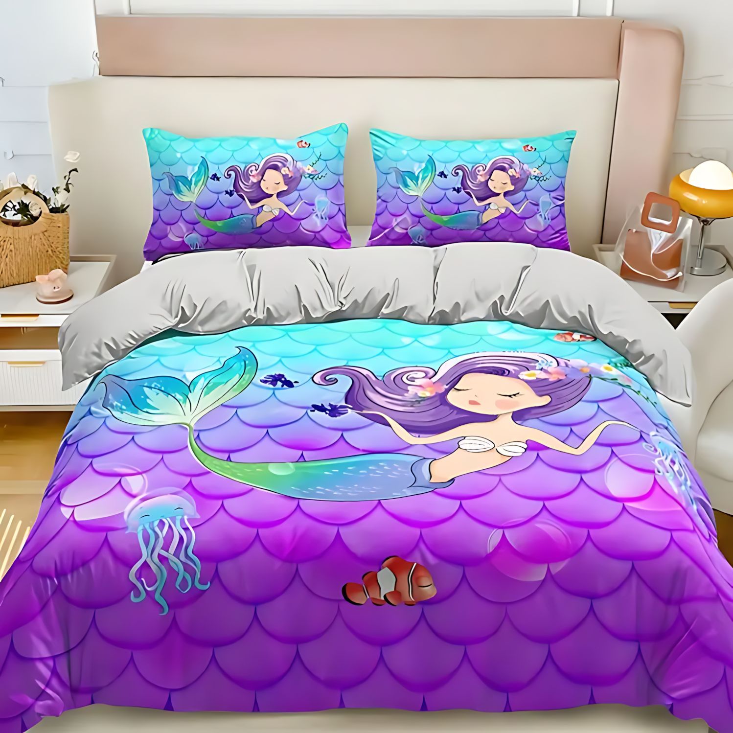 TEMU / JIT Moda encantadora sirena molida con patrón de colcha de colcha