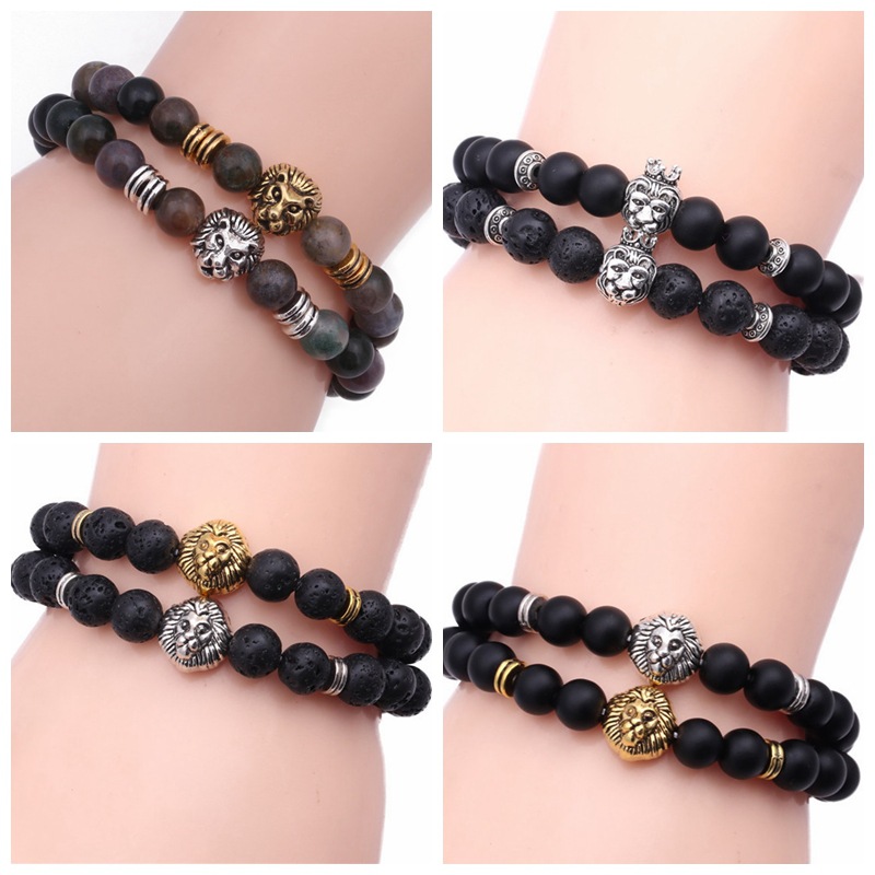 Amazon Aliexpress eBay India ágata cuentas pulsera cabeza de león cuentas de Buda pulsera cuentas de volcán en stock