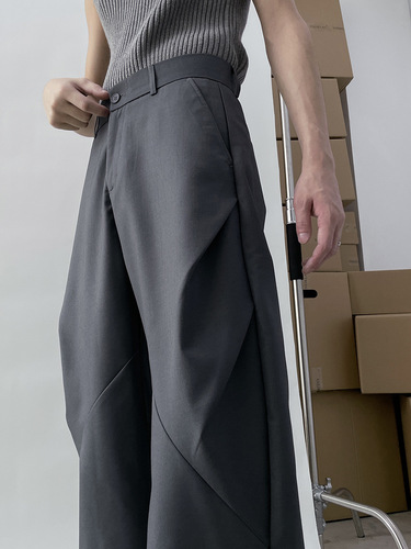 SNEIKLAU niche pleated diamond shape loose casual suit pants high-end wide-leg 3D men's pants