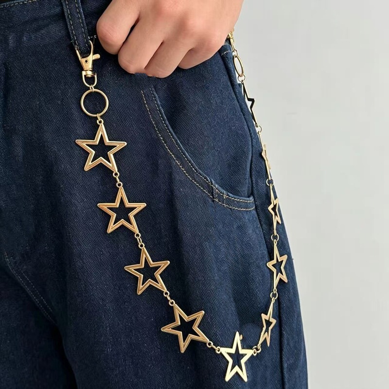 Exaggerated European and American style pentagram jeans chain, unisex high-end hip-hop niche jeans accessory, star waist chain Exaggerated European and American style pentagram jeans chain, unisex high-end hip-hop niche jeans accessory, star waist chain