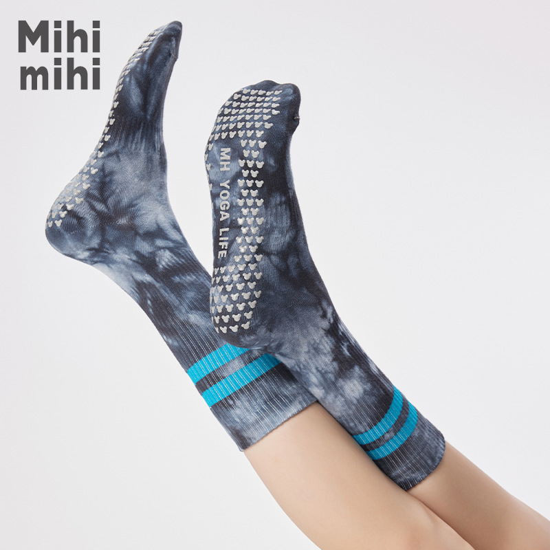 New Spring and Autumn High-Elastic Tie-Dye Striped Yoga Mid-Calf Socks, Seamless, Individually Packaged