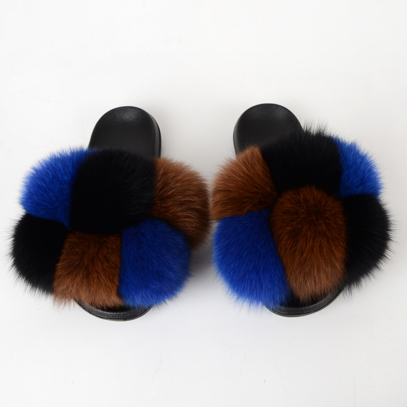 Zapatillas de bola de piel Zapatillas de bola de piel de ratón de zorro real Zapatillas de piel Zapatillas de piel Zapatillas de una palabra Sandalias y zapatillas