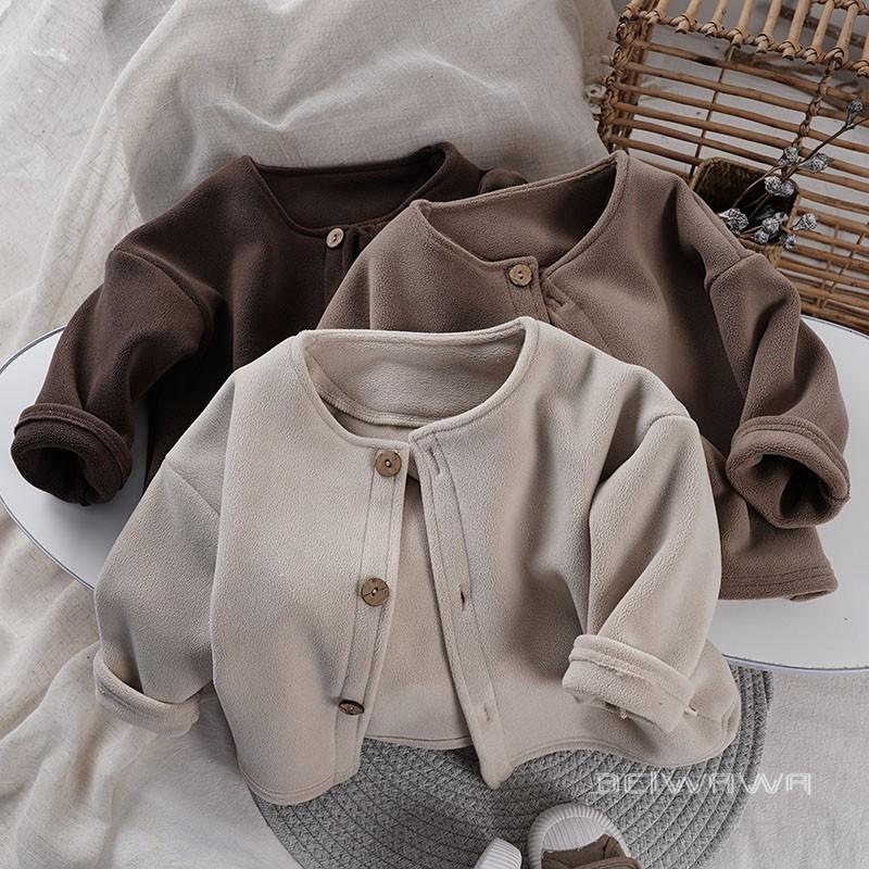 宝宝秋冬儿童保暖开衫男童一体宽松上衣女童外套休闲韩版加绒洋气