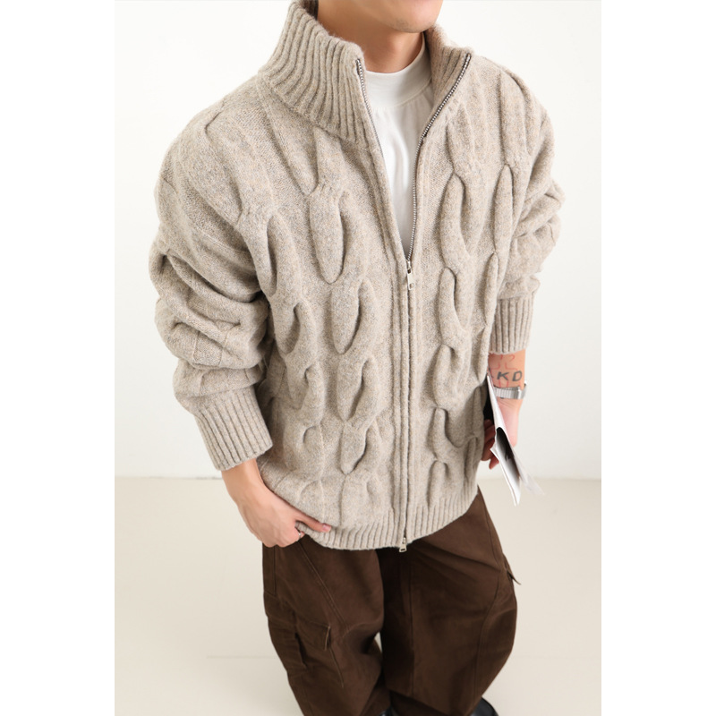 2025 Winter New Arrival Hong Kong Style Indoor Large Size Cable Knit Cardigan Sweater M-3X JM25900-TeP65_voghion.com