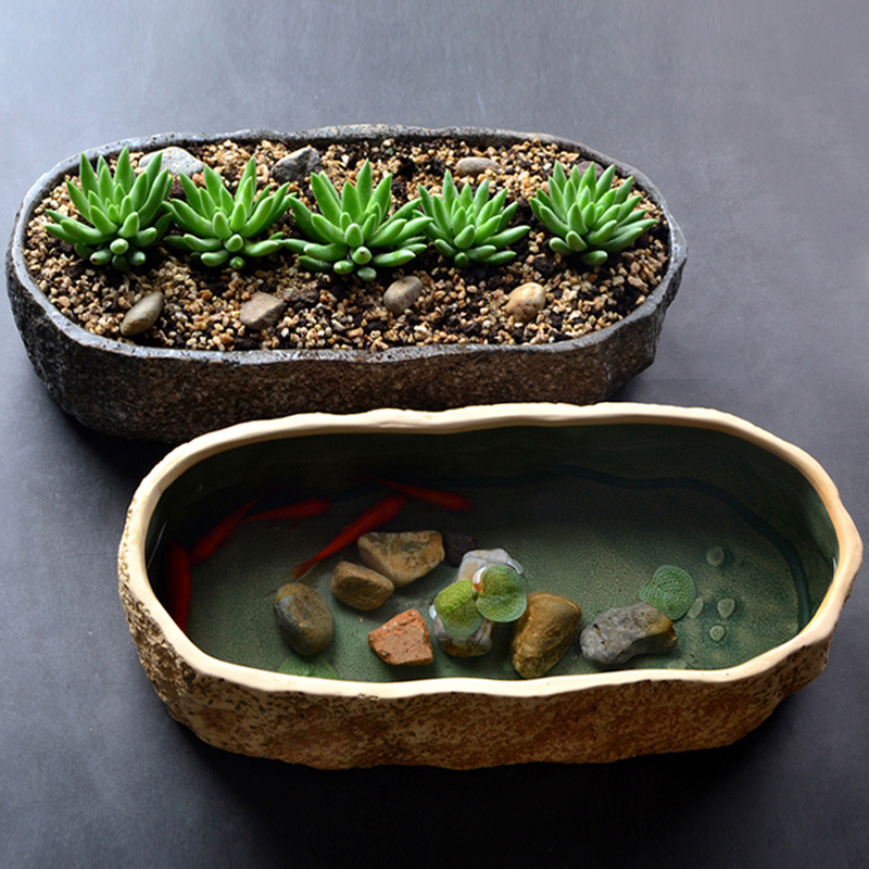 Tanque de peces antiguo, paisajismo ecológico, cuenco, lotus, lenteja de agua, lavabo de cerámica, balcón doméstico, piscina hidropónica, decoración pequeña, piedra de imitación