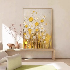 デイジーのクリーム風油絵 リビングのソファ背景壁装飾画 ダイニングの壁掛け画 デスクトップの植物と花の飾り