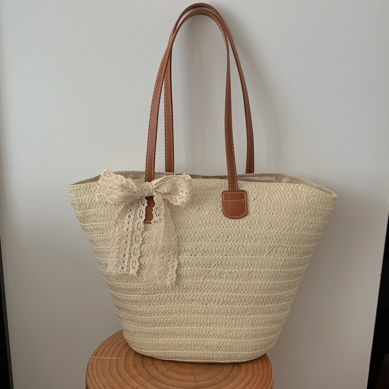 Handmade Woven Rattan Shoulder Bag With Leather Trim And Handle_voghion.com