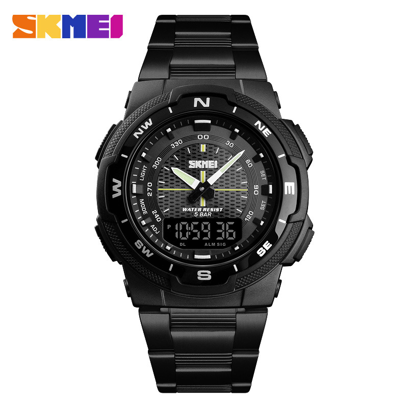 Skmei correa de acero transfronteriza estudiante doble pantalla reloj electrónico skmei moda al aire libre multifuncional reloj deportivo para hombre