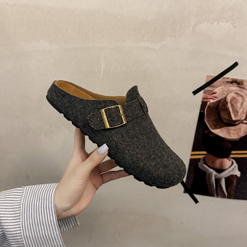 Large Size Closed-Toe Slippers for Women, Sizes 41 to 43, Extra Wide Birkenstock Shoes, Thick-Soled Slip-On Lazy Birkenstock Half Slippers