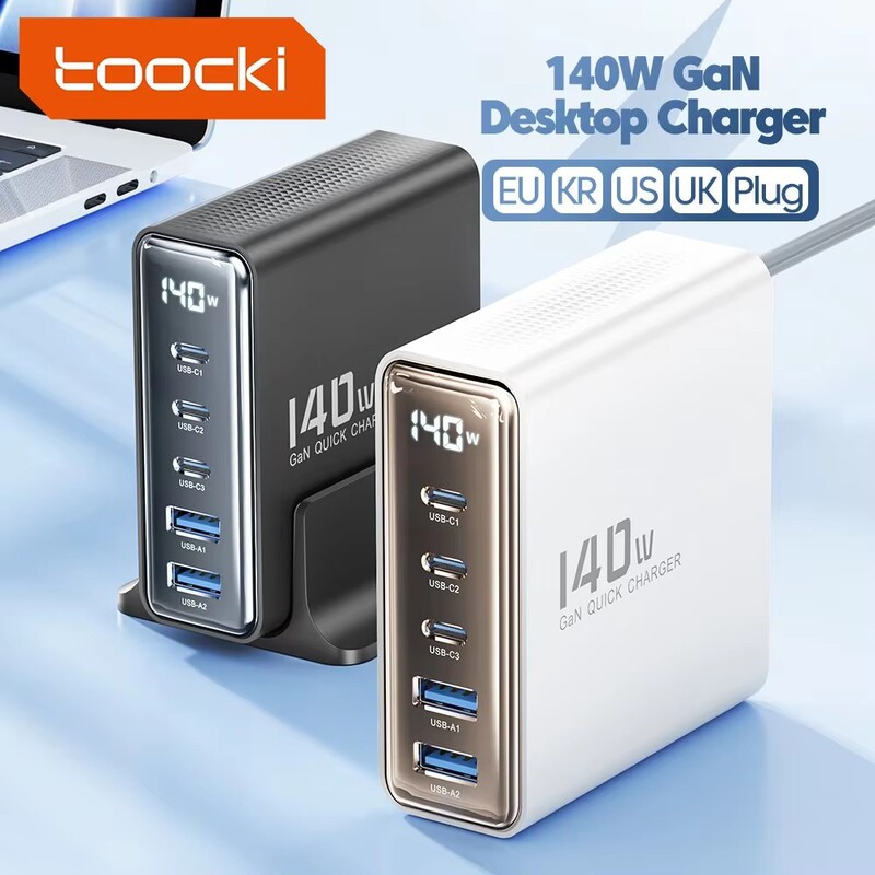 Toocki Digital Display 140W Gallium Nitride Mobile Phone Fast Charging Suitable for Apple Samsung Laptop Charger