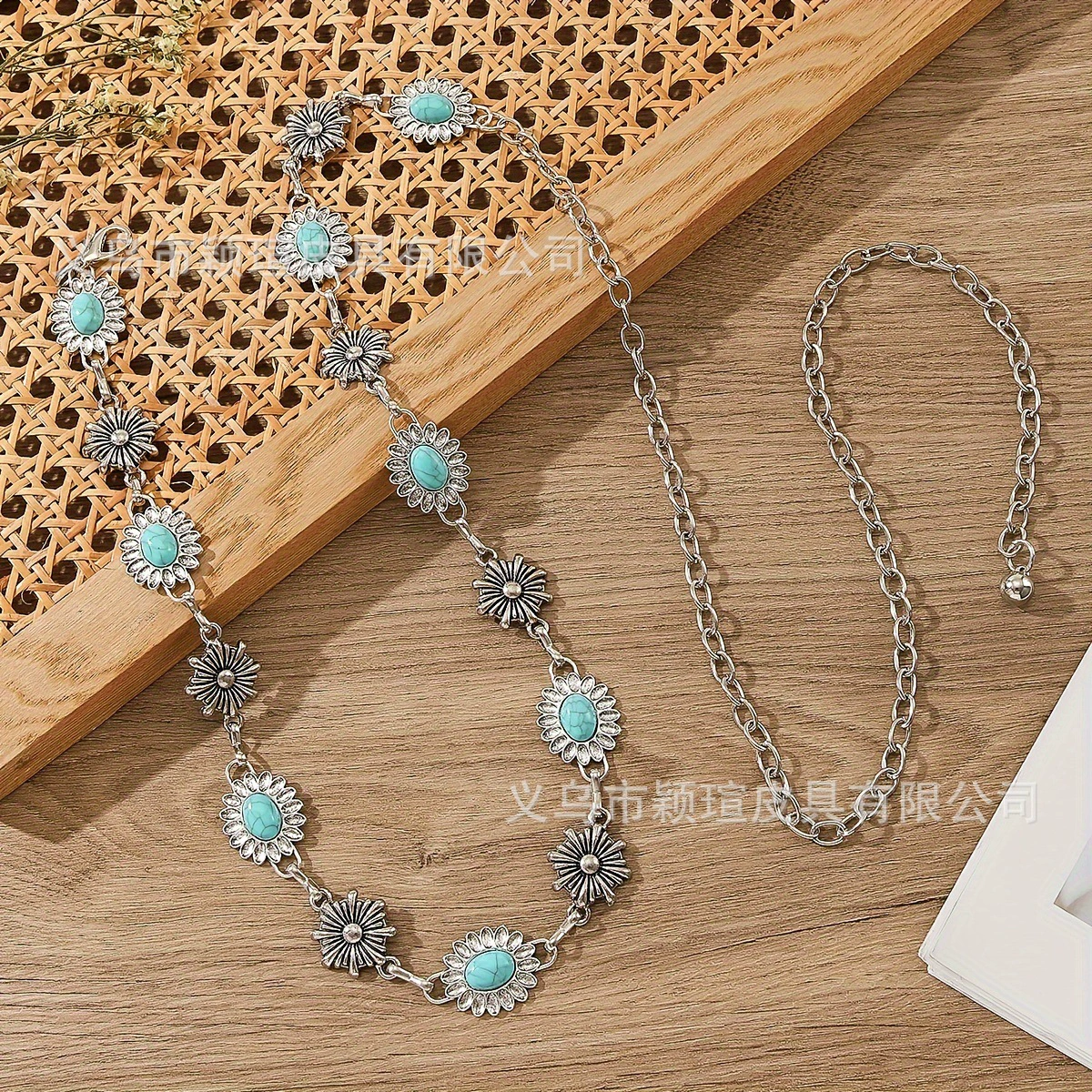 Ретро этническая цепь, turquoise камень инlay, универсальные модные украшения, металлический пояс, этно стиль
