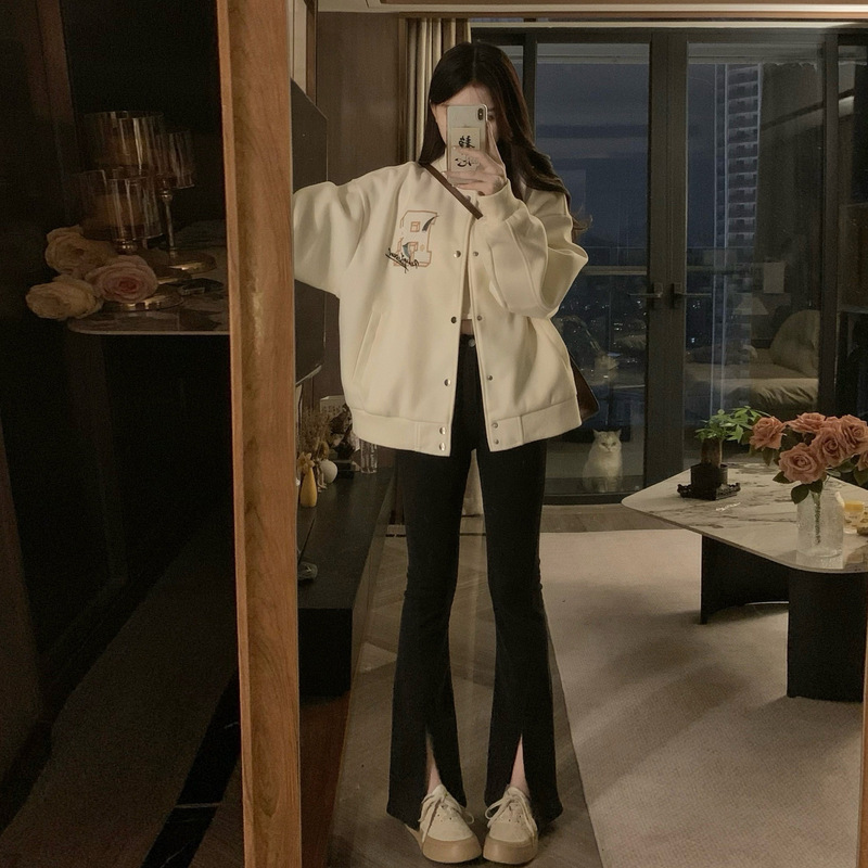2025秋冬新款美式复古刺绣棒球服外套女宽松小众设计休闲立领夹克|undefined