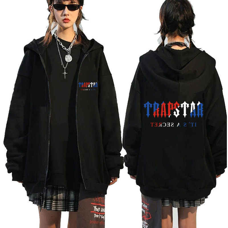 [In stock] youth TRAPSTAR letter printed men's and women's casual hooded zipper sweater couple coat