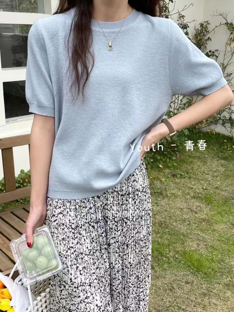 寫字樓品質貨！多色可選  ins時尚氣質 chic百搭圓領短袖針織衫
