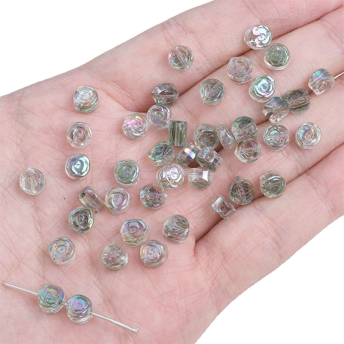 16g Weight 10 Pieces Glass Heart Shape Flower DIY Jewelry Accessories Beads