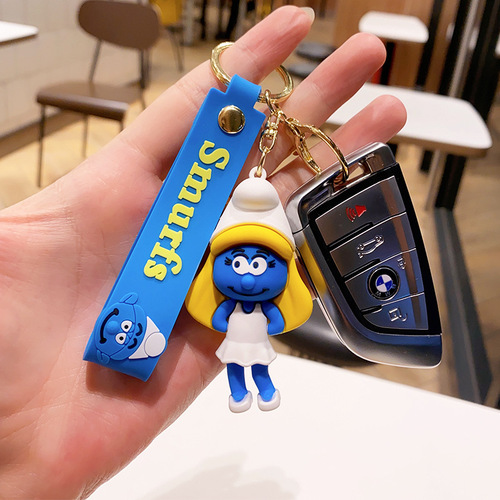 Creative Cartoon Smurf Doll Car Keychain Chain Soft Plastic Doll Backpack Pendant Couple Small Gift Wholesale
