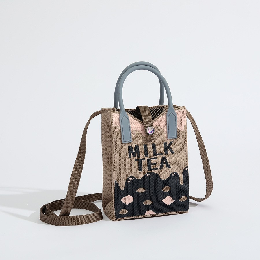 Bolso tejido para teléfono móvil con diseño único, mini bolso versátil con diseño de gato de la suerte, bolso cruzado para mujer, bolso de hombro.