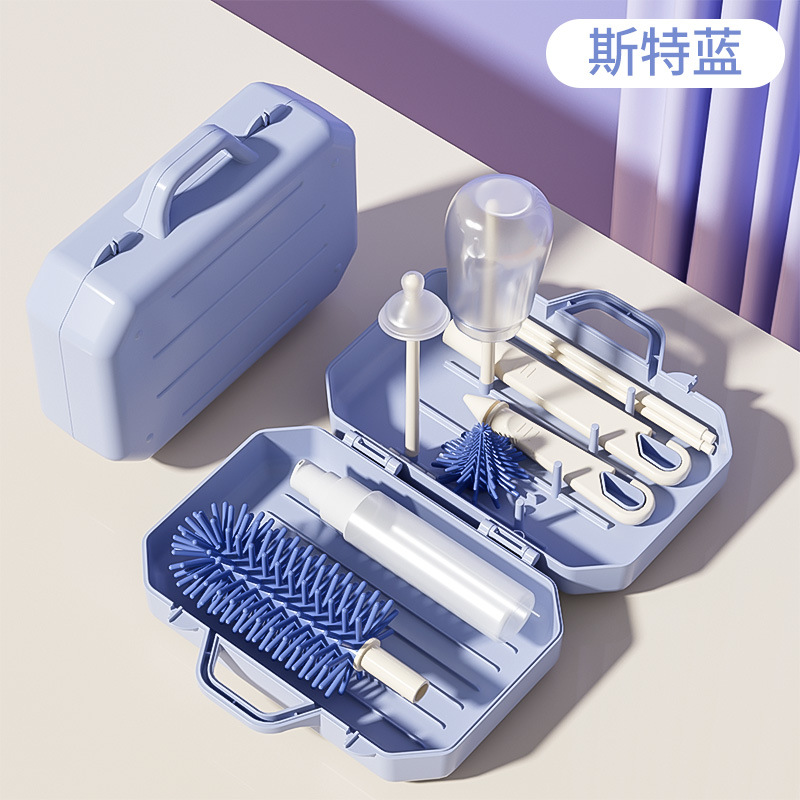 Cepillo de botella traje portátil multifuncional de silicona biberón cepillo de limpieza con estante de drenaje de almacenamiento pezón cepillo de paja